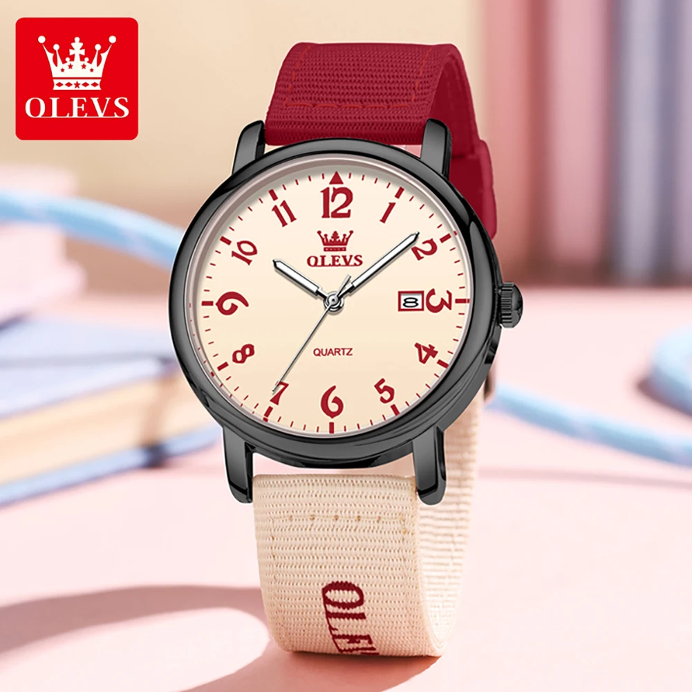 

Часы OLEVS Top Brand Bintage с нейлоновым ремешком, женские кварцевые наручные часы, модные ретро-спортивные водонепроницаемые женские часы
