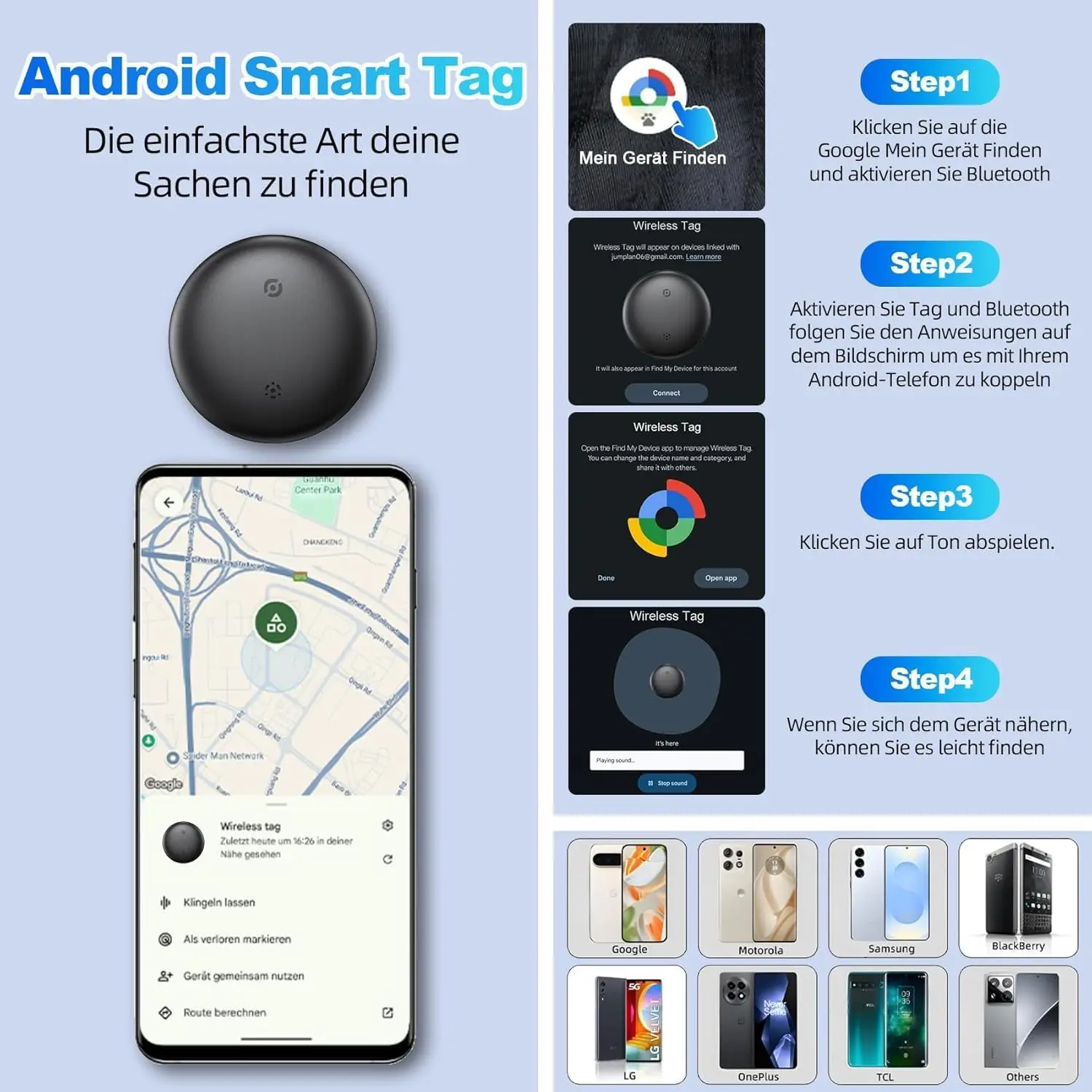 Rastreador Android, Air Smart Tag compatible con Google Find My (solo Android), buscador de llaves para llaves, equipaje, maleta, billetera IP66