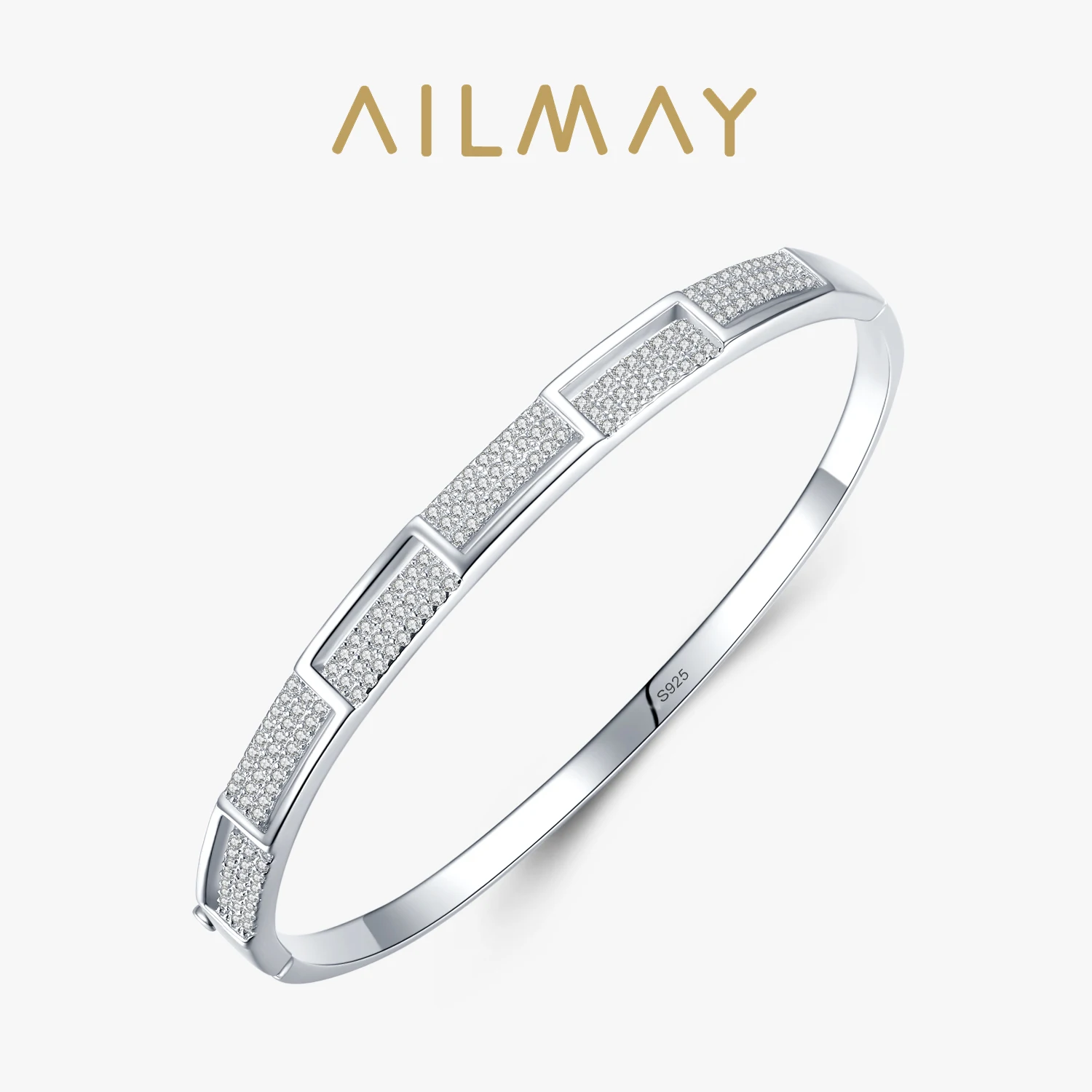 Ailmay Real 925 Sterling Silver Clear CZ Platinum Fashion Bracelets For Women Classic Luxury Wedding Accessories Jewelry GIFT