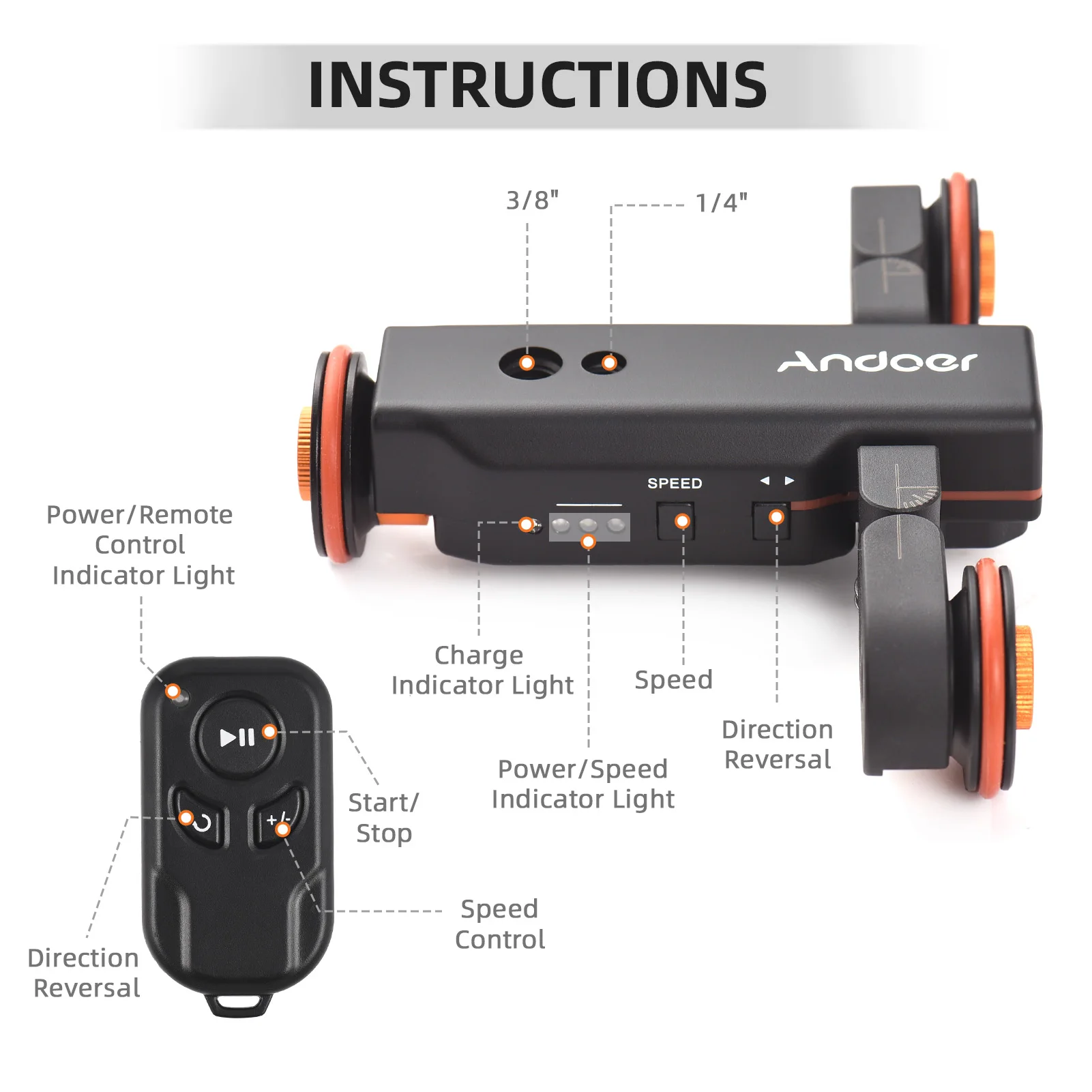 

Motorized Camera Video Trolley with Scale Indication Motorized Video Slider Skater 3 Speeds Adjustable with 2.4G Remote Control