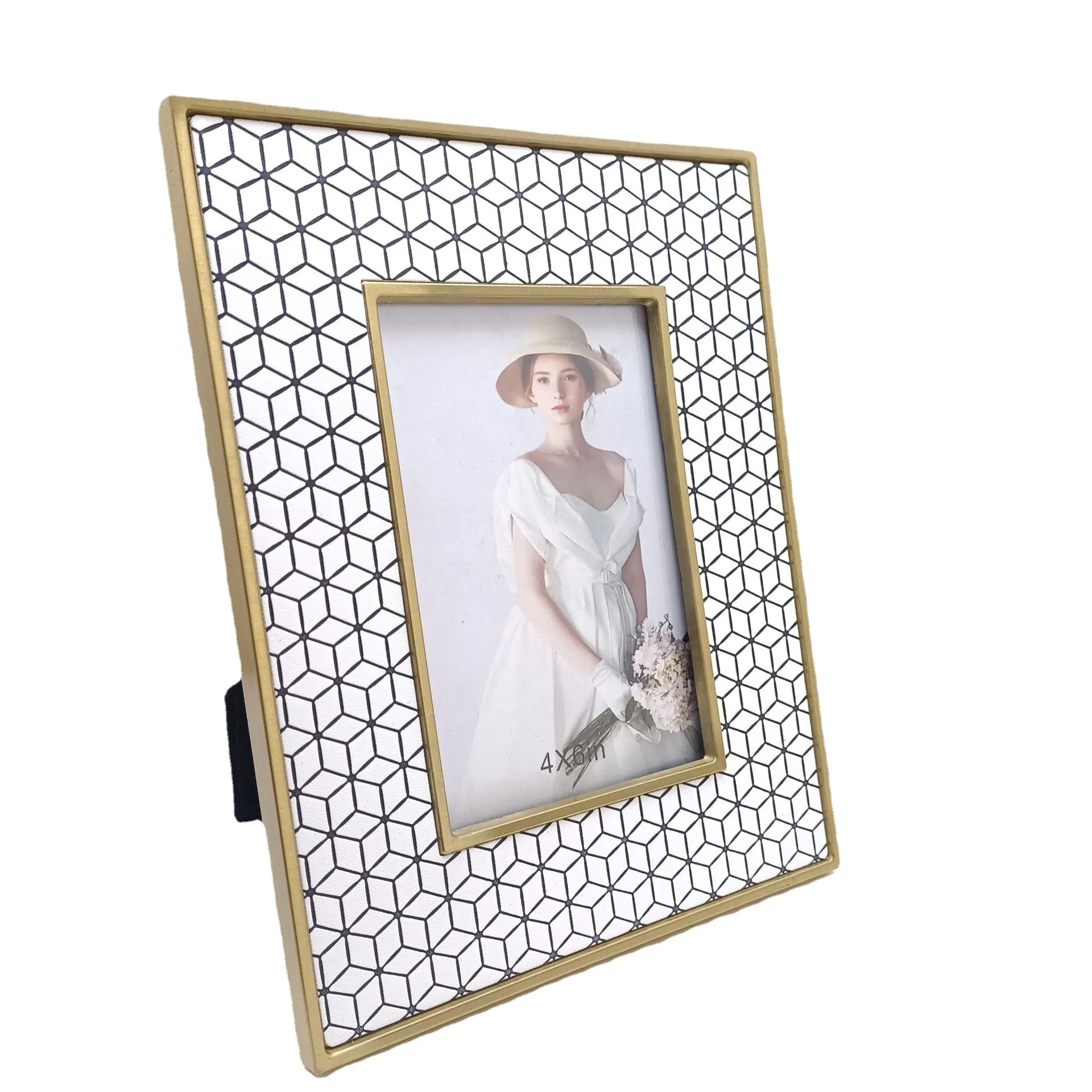 European Fashion Metal Leather Photo Frame Office Desktop Decoration