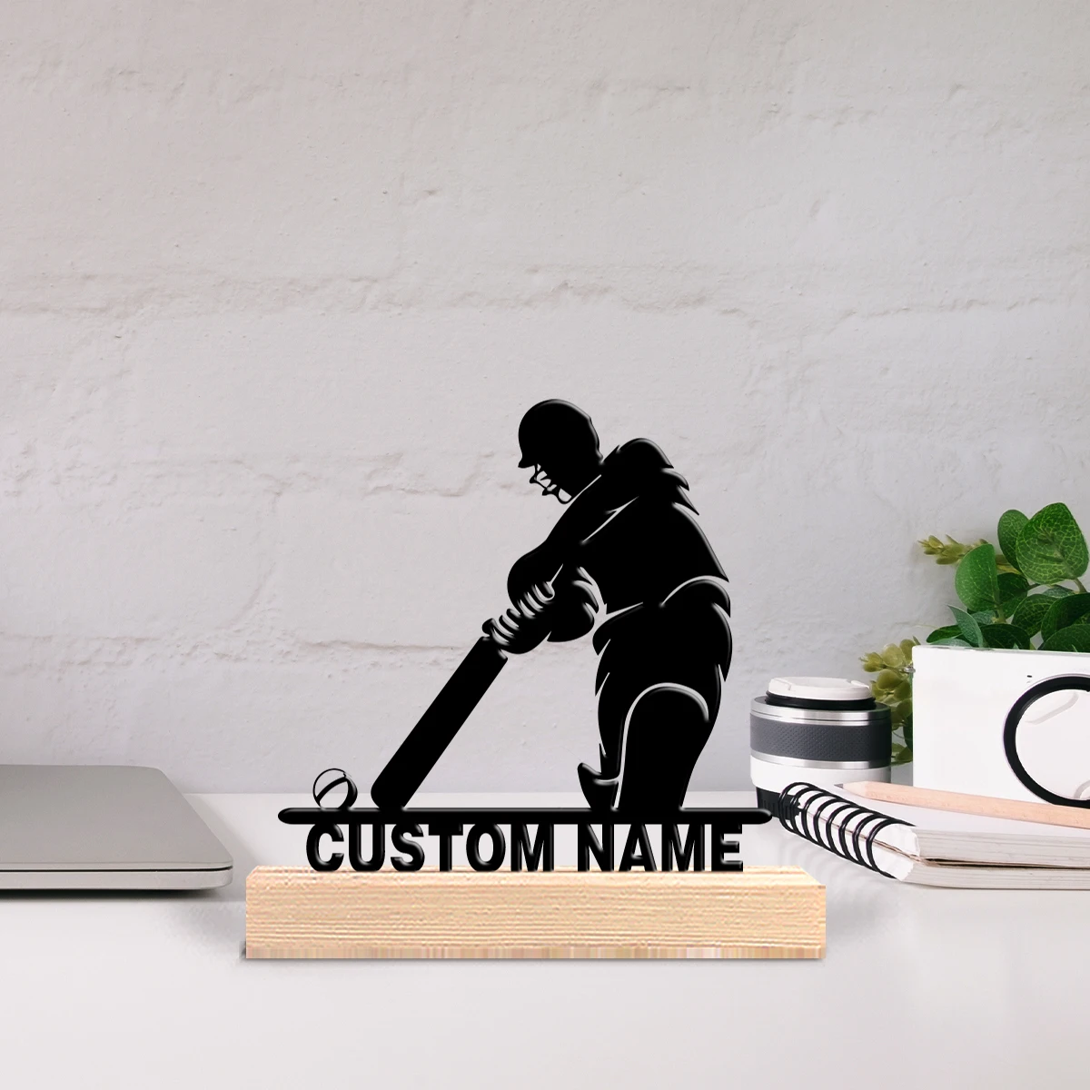 Customized holiday atmosphere Baseball Metal Art With Wooden Base Tabletop Decoration Vintage wooden bracket gift, suitable for