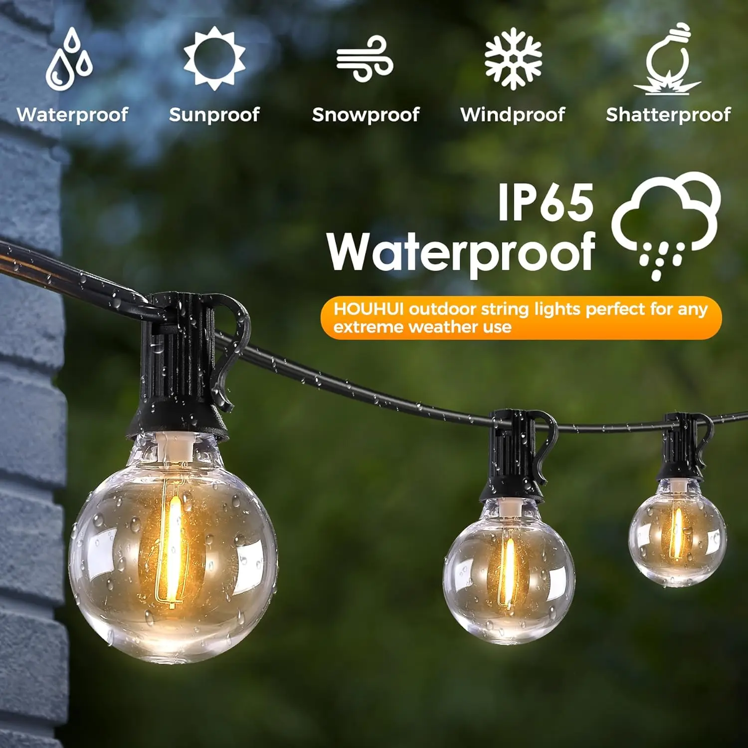 Outdoor G40 LED Globe String Lights Dimmable Waterproof Shatterproof Light Strings with 10/25 Bulbs Connectable Hanging Lights