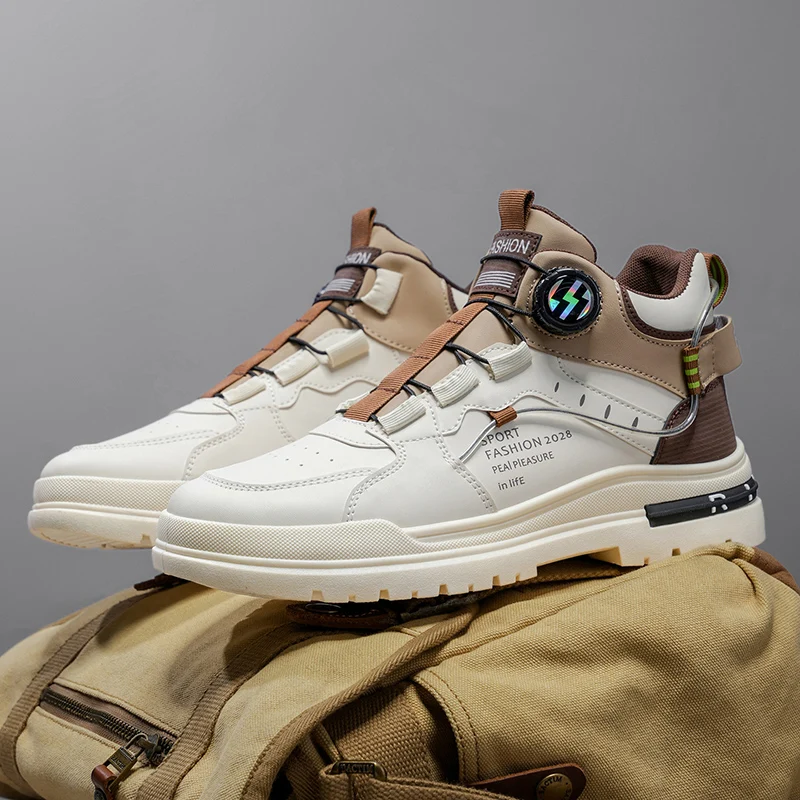 

2025 Men's New Comfortable Platform Boots Autumn Button Non-slip Hiking Boots British Style Men's Casual High-top Work Shoes