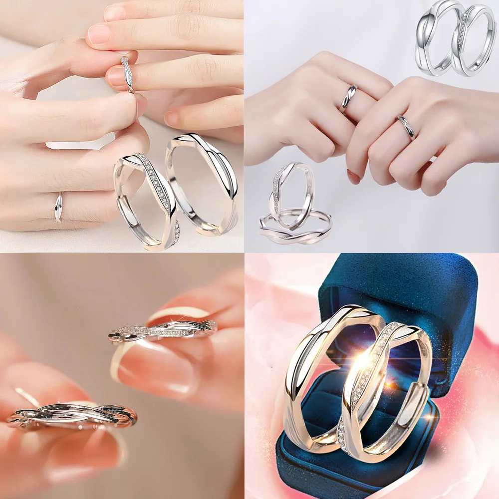 1 Pair Cross Twist Adjustable Couple Ring Environmentally Copper Five Layer Plated Mirror Polish Men Women Lover Finger Jewelry