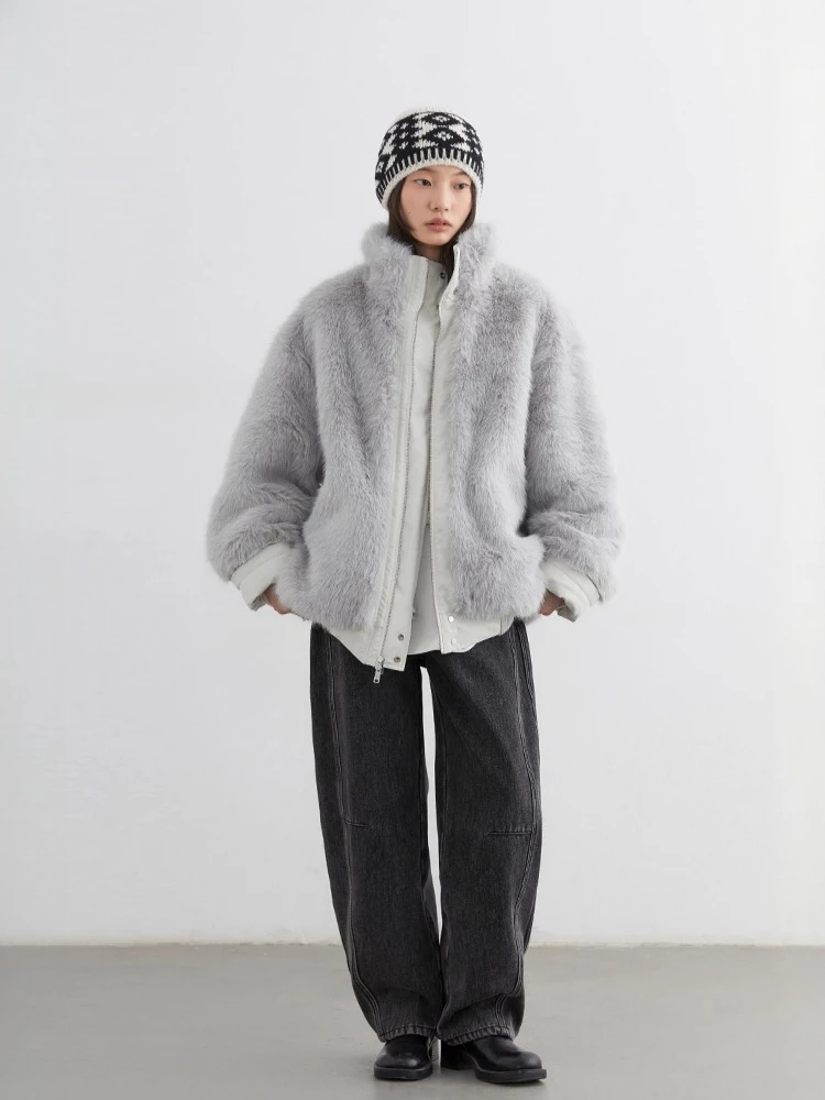 Chique ven calças de brim femininas soltas casuais retro divisão emenda feminina perna larga pelúcia quente calças jeans senhoras outono inverno 2025