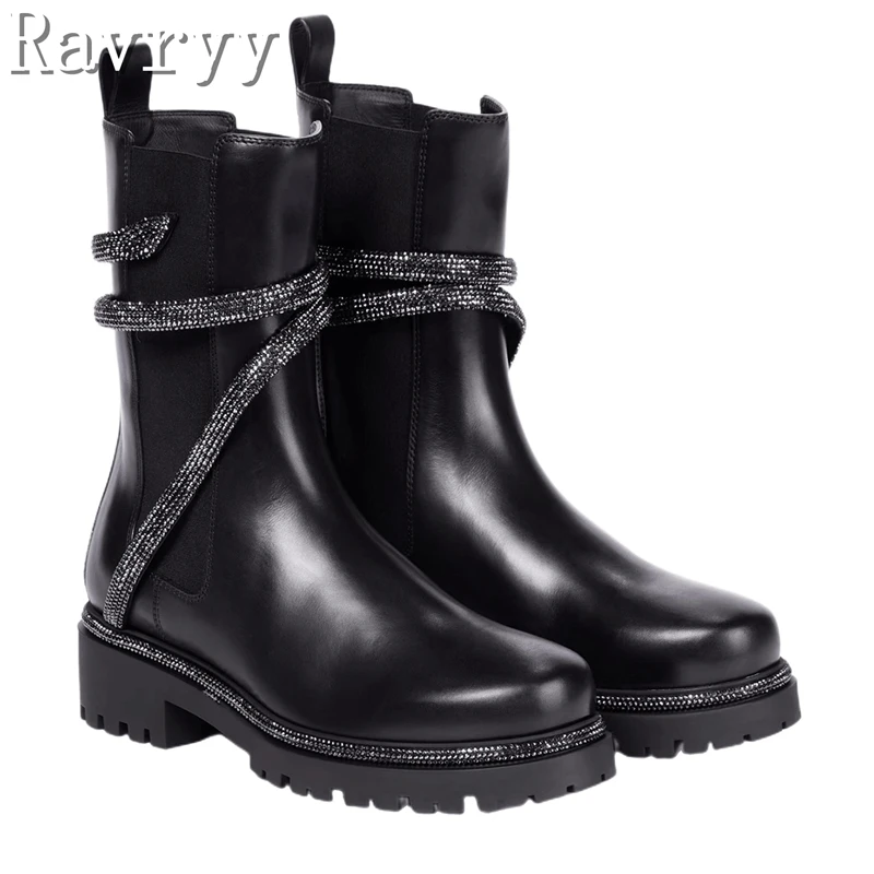 

Snake Wrap Rhinestones Short Boots Thick Heel Leisure Knight Boots Autumn Winter New Fashion Women Ankle Boots