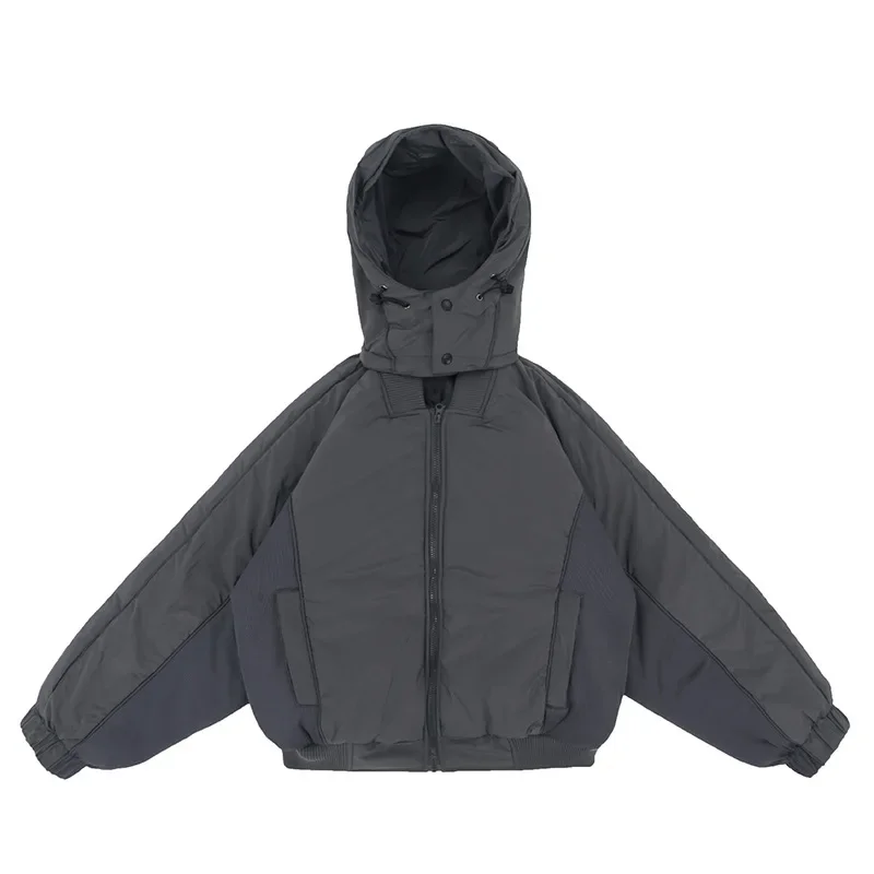 Męskie kurtki z kapturem High Street Tech Wear Wyściełane kurtki z podwójnym zamkiem błyskawicznym Męskie kurtki z kapturem Casual Winter Warm Outwear High Street