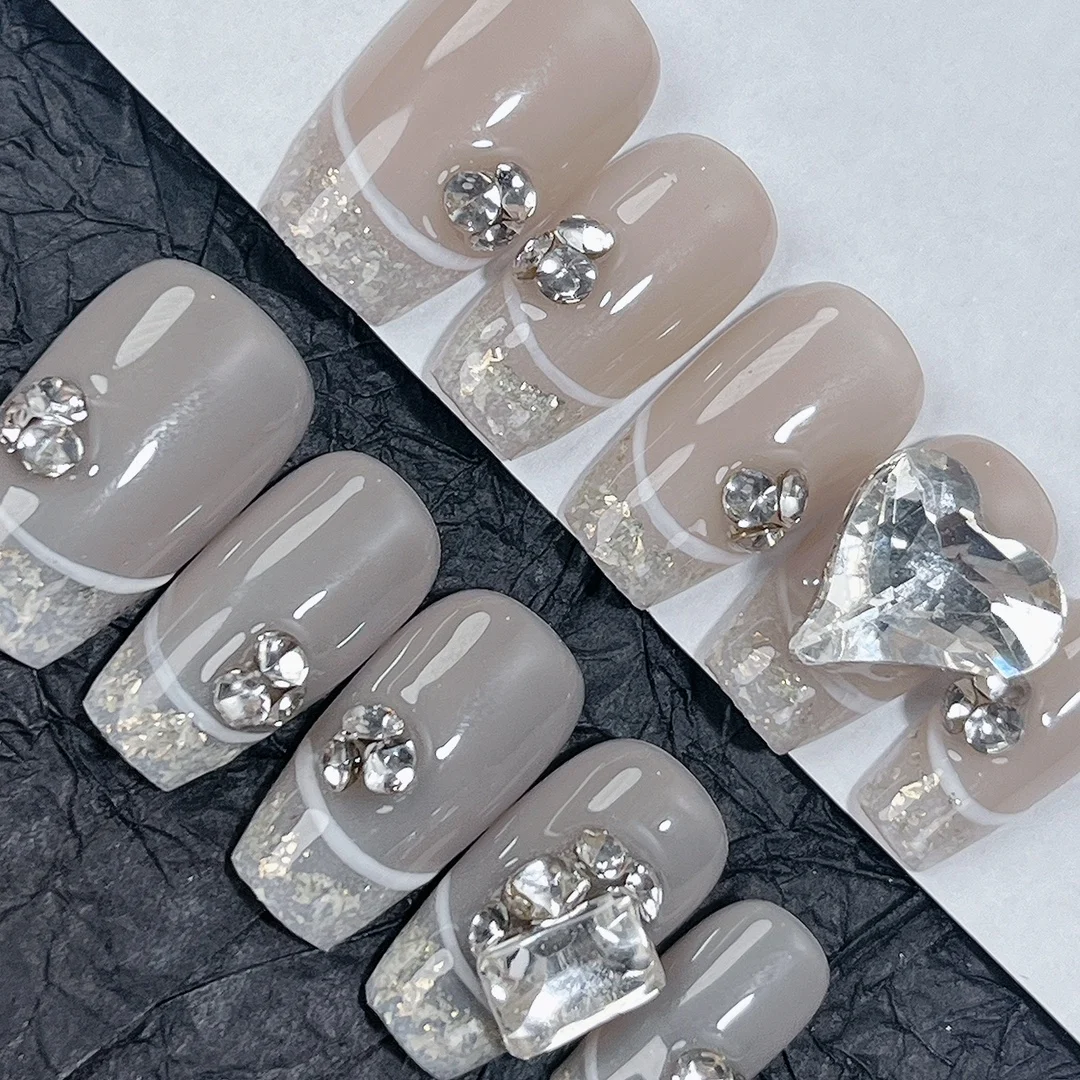 

Short T French Heart Removable Reusable High Quality Handmade Press On Nails with Sweet Style.No.24818