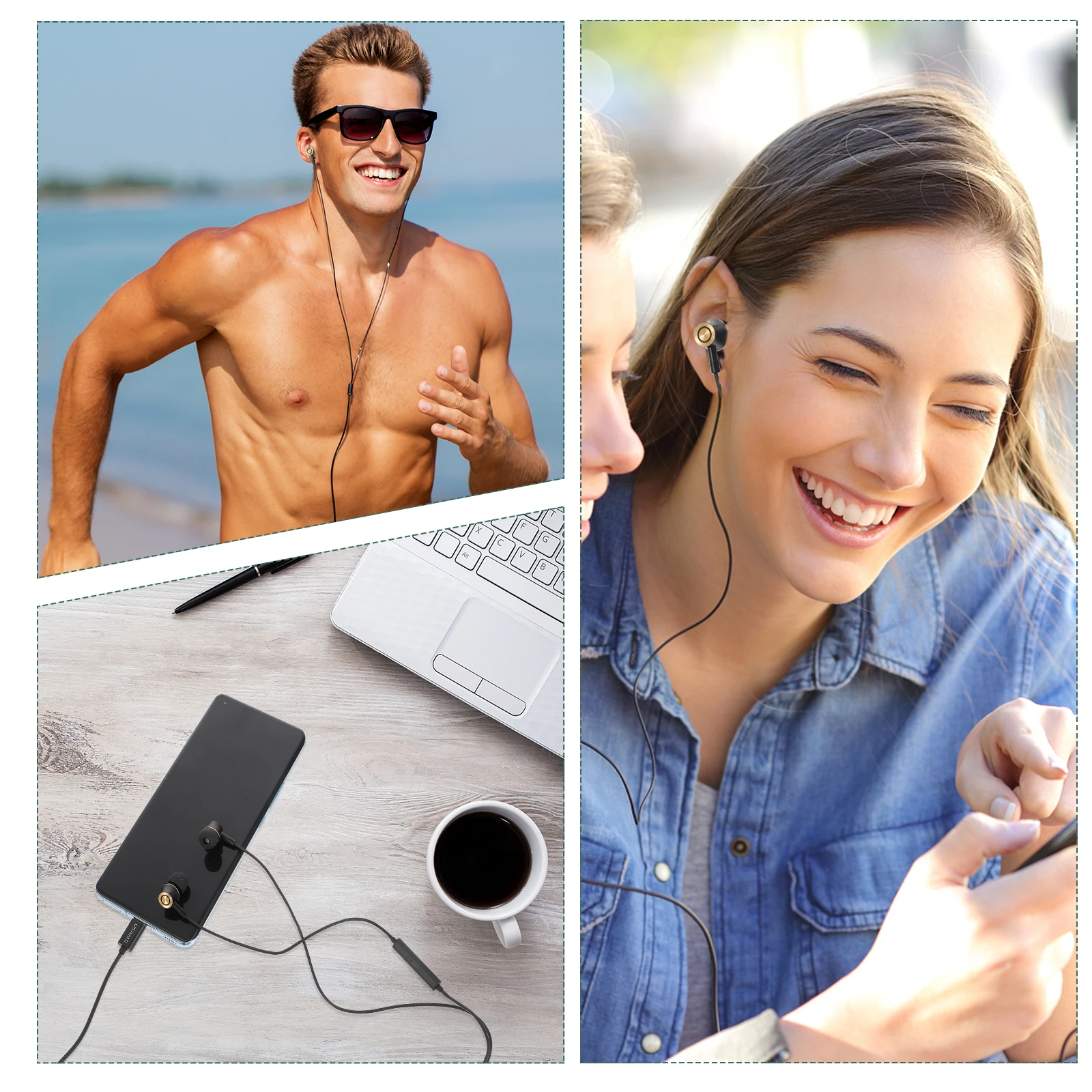 

Type-C Headphones USB C Earphone In-Ear Wired Earbuds Noise Cancelling Compatible Devices TPE Aluminum