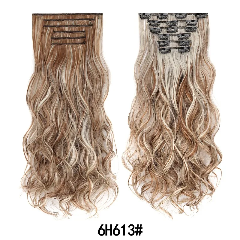 Bal Dame Hoofddeksels Grote Golf Lang Krullend Haar Vrouw Gebogen Haar Cocktail Party Dress Up Pruik 6-delige set 16 Kaarten Haarpatch Pak