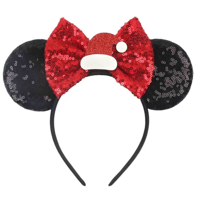 Disney Mickey Mouse Christmas Sequins Santa Hat Headband for Adults Xmas Kids Girls Party Hairbands Women Bows Hair Accessories