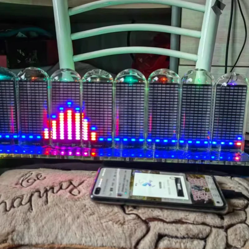 tube full-color music spectrum voice-activated wire-controlled remote control clock animation 8 tubes independent 64 effects