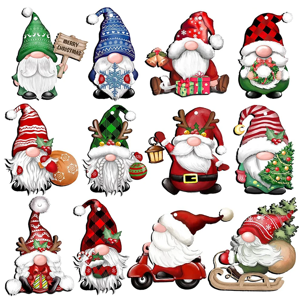 12Pcs Christmas Wooden Hanging Ornament Multi Noface Santa Clause Pendants For Xmas Party Tree Decor Kids New Year Gifts Supply