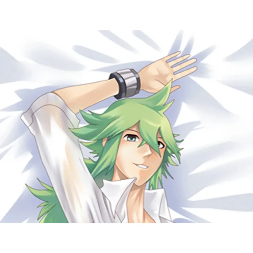 Anime N Dakimakura Case Green Hair Male Character White Shirt Gentle Style Double Sided Printing