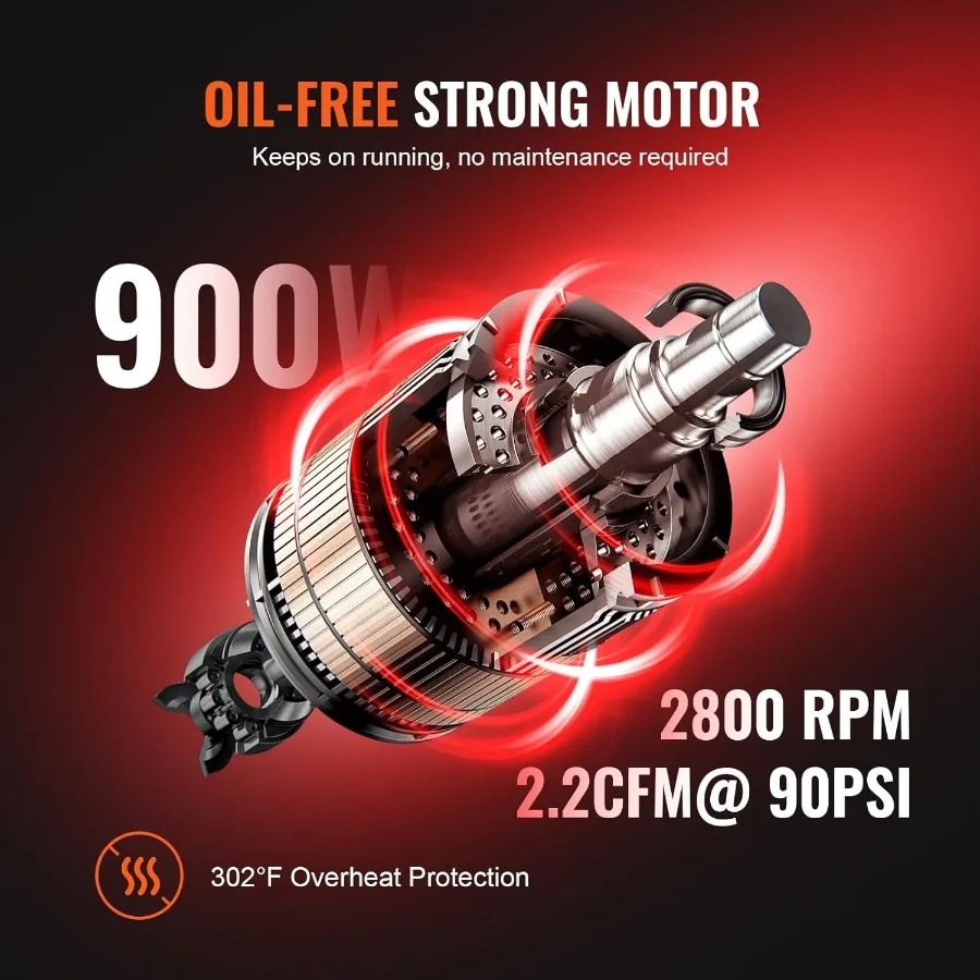 4.8 Gallon Air Compressor 1.2HP 2.2 CFM@90PSI Oil Free Air Compressor Tank with Max Pressure of 116PSI and 70 dB Ultra Quiet Op