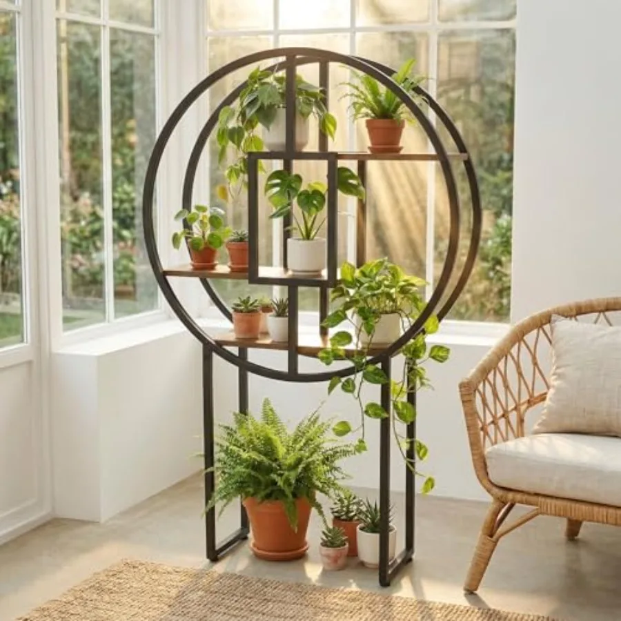 

Indoor Plant Stand 4ft 3in Modern Asian Inspiration Moon Plant Stand, Circle Plant Shelf
