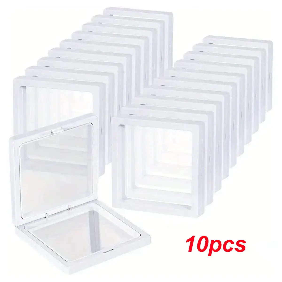 10pcs,Transparent floating display box, plastic film jewelry packaging box, jewelry, necklace, ring, and collectible storage box