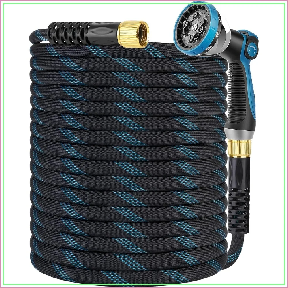 

Non-Expanding Garden Hose 100 ft, Kink Free Flexible Water Hose with 10-Pattern Spray Nozzle, Lightweight, Leak Proof, 3/4" Connectors, Portable