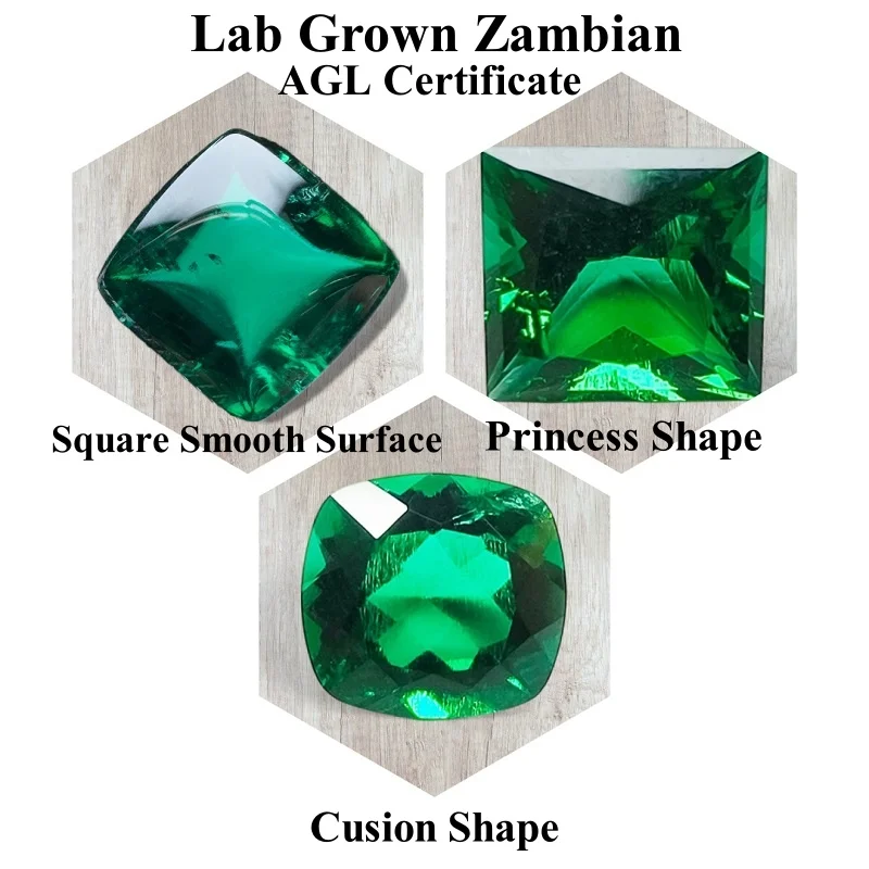 

New Lab Grown Zambian Emeralds - Hydrothermal, Hand-Cut, Multiple Shapes, with Cracks Inclusions, Selectable AGL Certificate