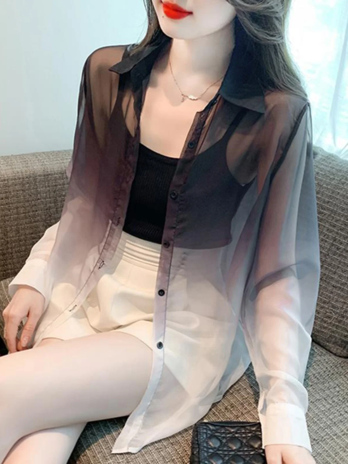 

Повседневная женская рубашка в стиле колор-блок, верхняя одежда, летняя новинка, дышащая, модная, с защитой от солнца, в корейском стиле, свободного кроя