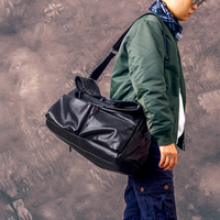 Retro Designer Men New Black Cowskin Genuine Leather Travel Bag Big Capacity Casual Tote Handbag Single Shoulder Crossbody Bag