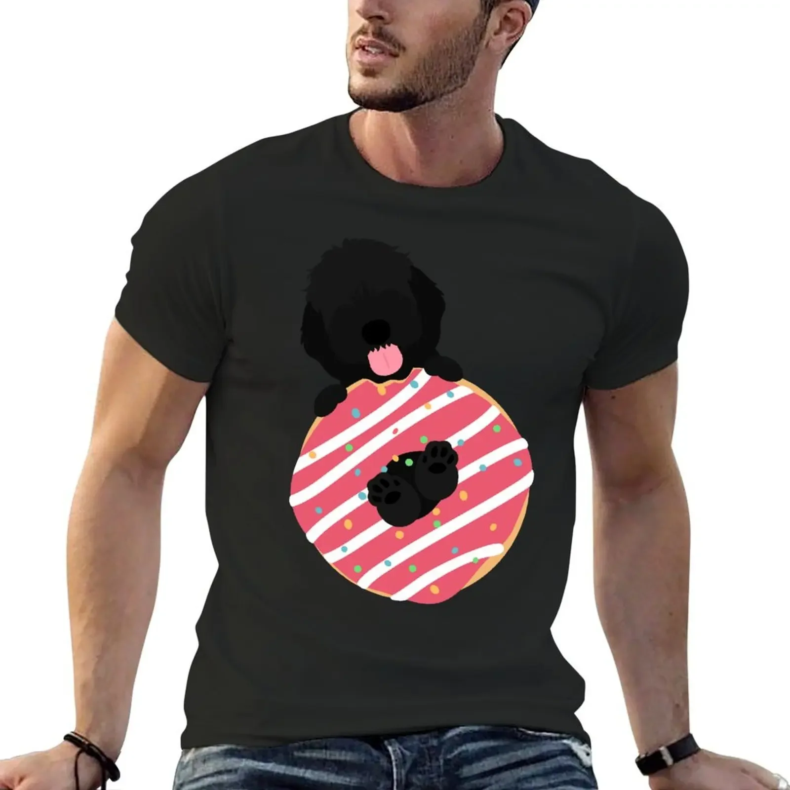 

Love Black Cockapoo Cavapoo Cavoodle Dog and Donut T-Shirt tops oversized graphic tee anime shirts men