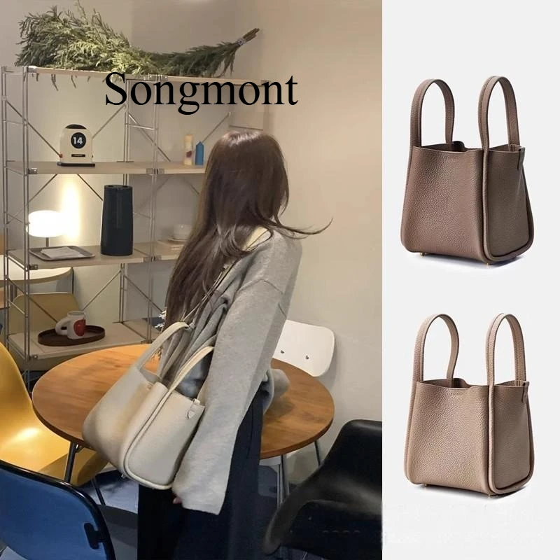 

Songmont Basket Design Bucket Bag - Portable Cowhide Commuter Bag, Convertible Shoulder/Sling Shopping Tote
