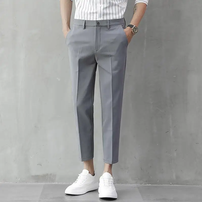 

Straight Business Casual Solid Pants Button Pockets Zipper Simplicity Man Spring Summer Thin Handsome Capable New Men's Clothing