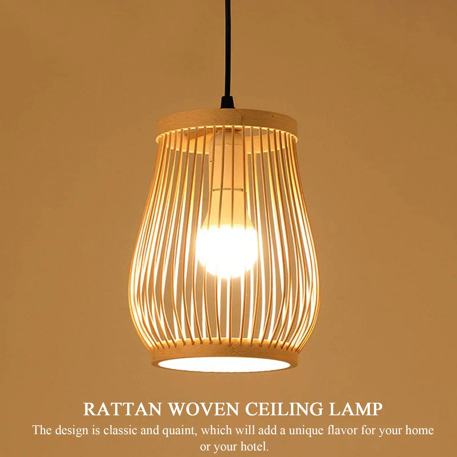 Bamboo Chandelier Classic Woven Rattan Hanging Light Chinese Style Ceiling Lighting Fixture for Home Restaurant