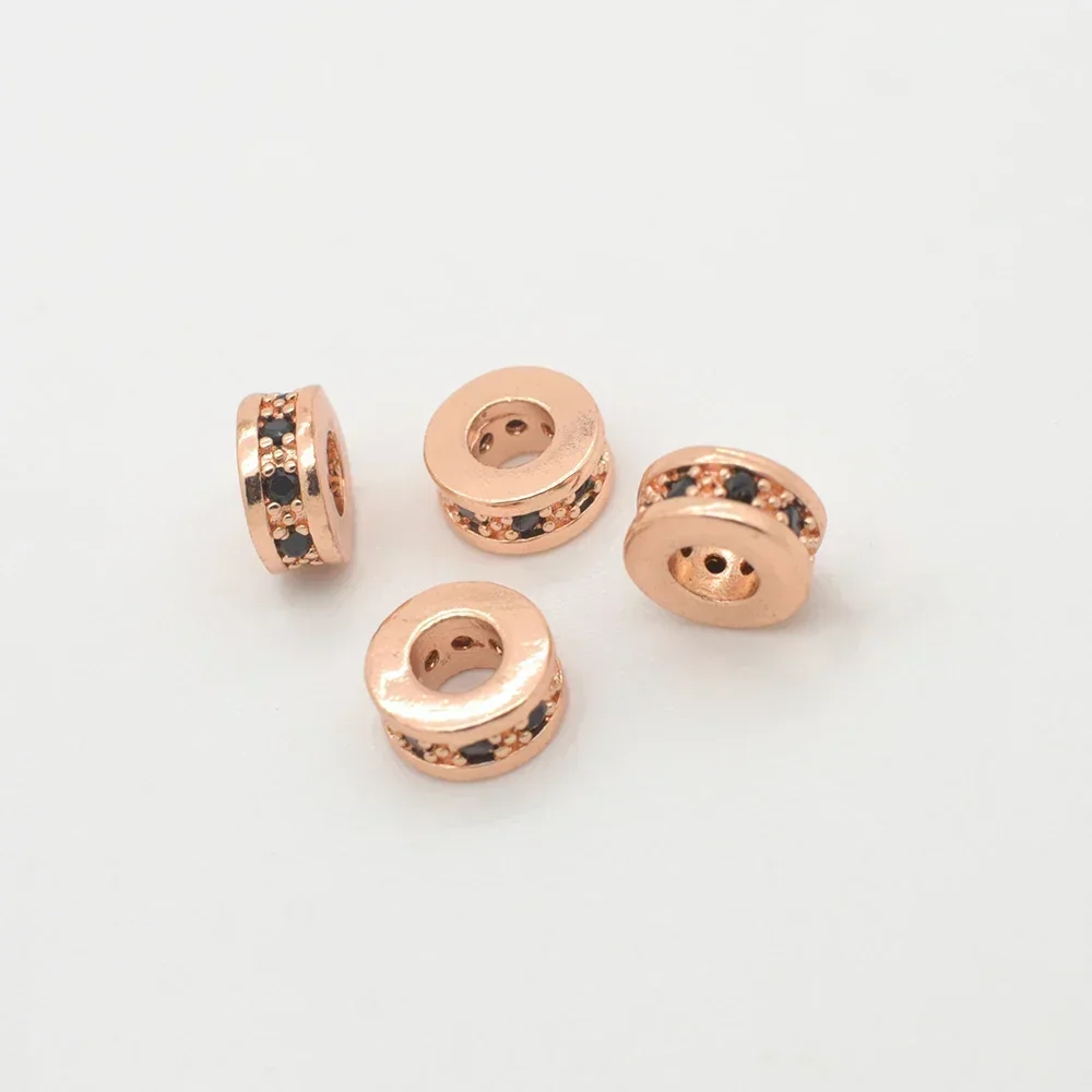 Spacer Beaded Wheel Oblate Cylinder Beads for DIY Bracelets Necklaces Zircon Brass Jewelry Accessories Bulk Wholesale 5 Pieces