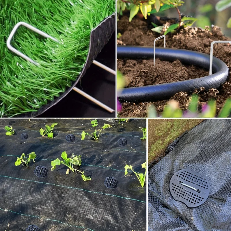 100/200/400pcs Gauge Inch Hot-dip Galvanized Landscape Staples + Gaskets Plant Cover Stakes Tent Stakes Garden Stakes