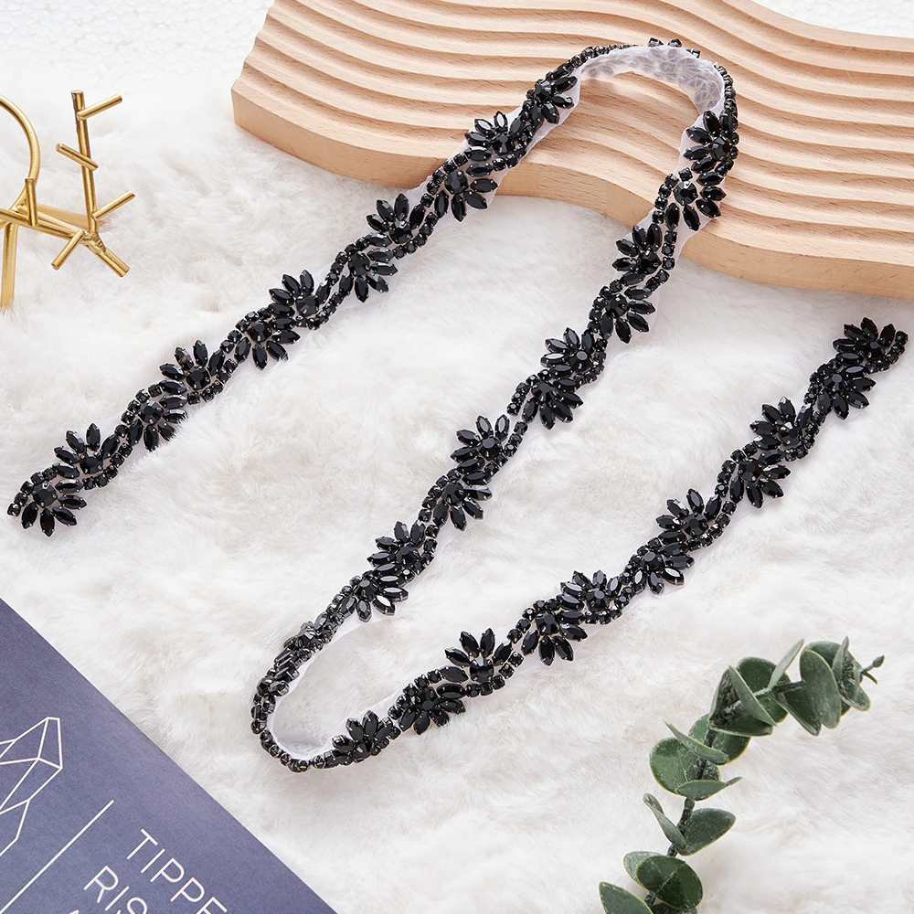 

(1 ярд) Ручная работа, горячая фиксация, шитье на аппликации из бисера во дворе, черные аппликации со стразами для свадебного платья, пояса, подвязки на талии