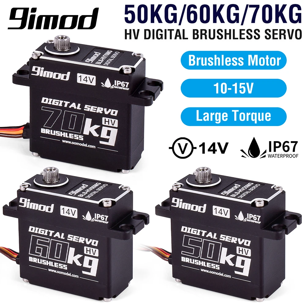 

9imod 50KG 60KG 70KG HV Waterproof Digital Brushless Servo 14V Metal Gear Steering RC Servos For 1/8 1/10 Traxxas Scx10 RC Cars