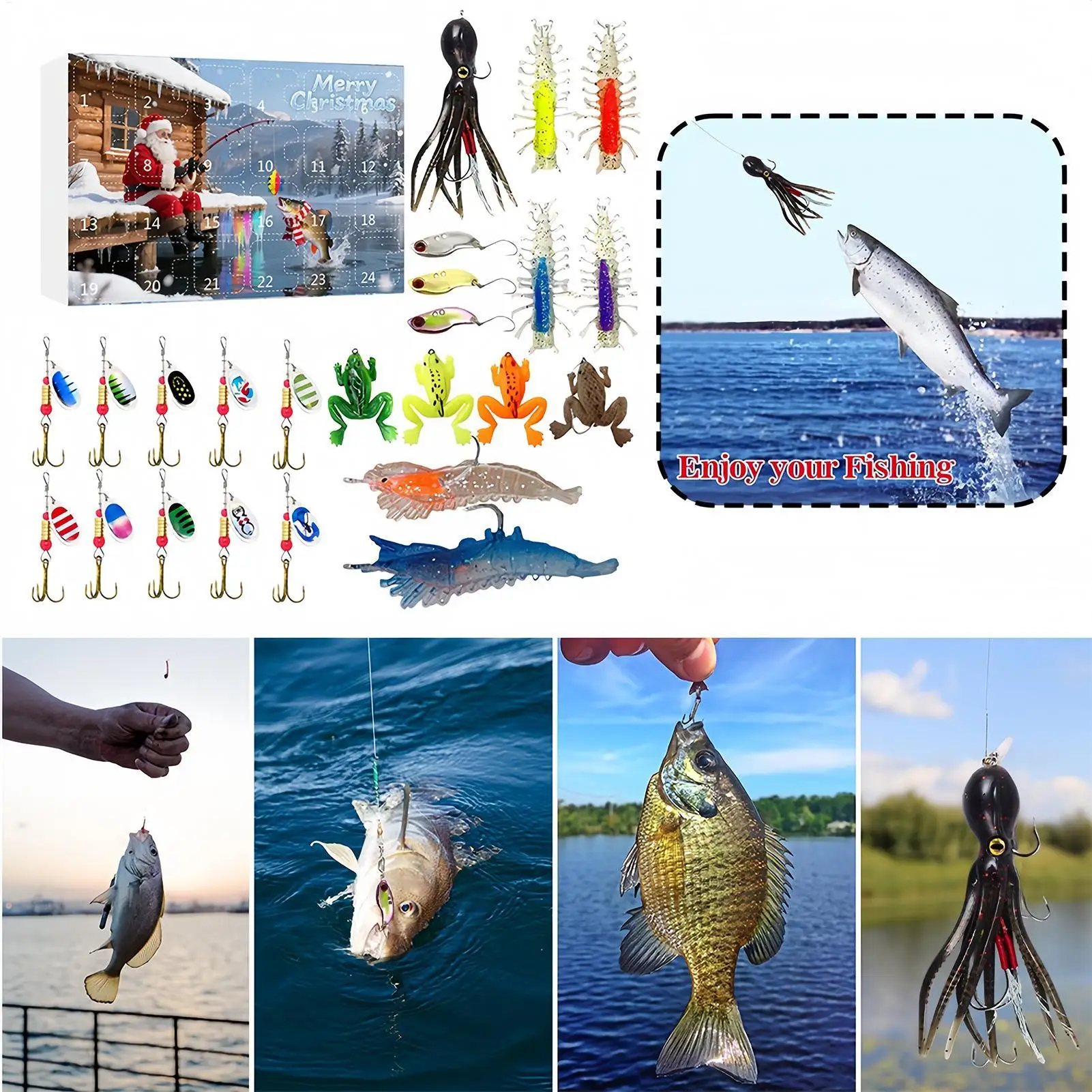 クリスマスアドベントフィッシングカレンダー-24日間アドベント-クリスマス-アウトドアフィッシングルアー-父-彼氏-ティーンズ-男性-漁師-湖用