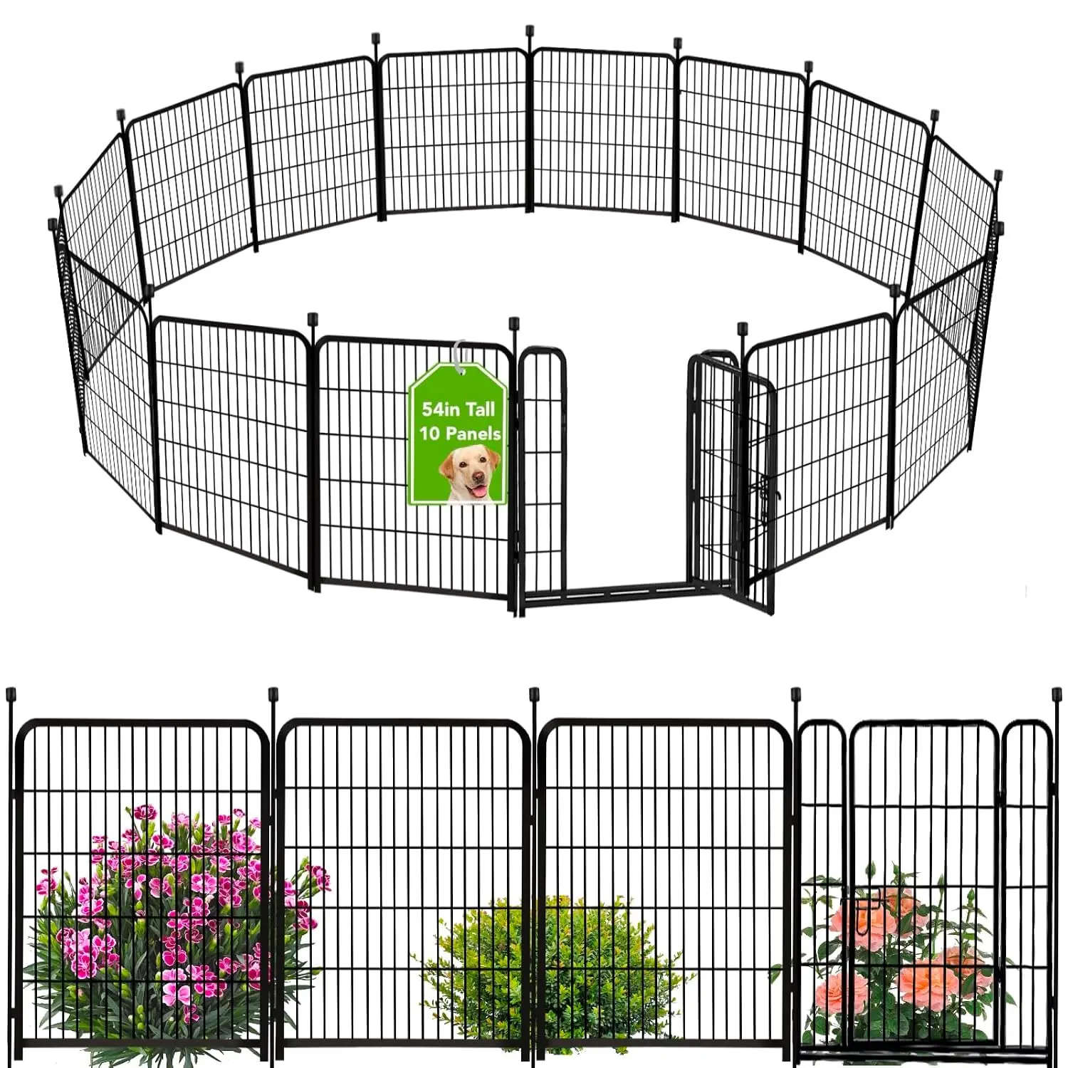 54in 10 Panel Garden Fence 22.1Ft Heavy Duty Metal Low Threshold Gate Animal Barrier Indoor & Outdoor Pet Flower Bed, Customized