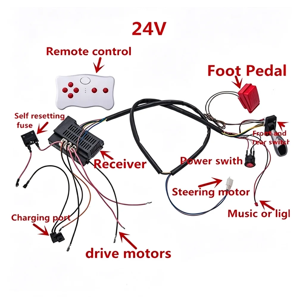 12/24 Volt DIY Wire Harness Conversion Kit For Kid's Ride On Toys Car 2.4G Remote Control Accessories Easy Installation