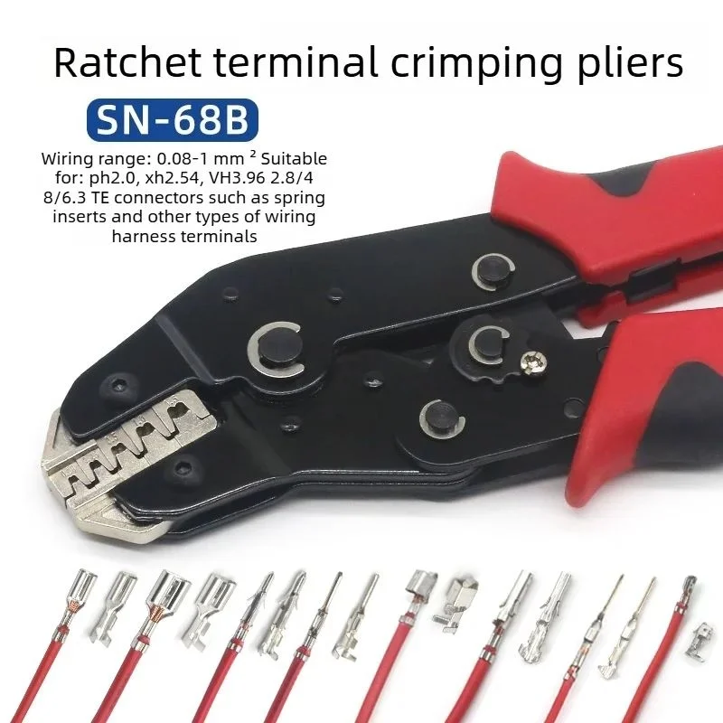 SN-68B Dupont Terminal Crimping Pliers Ratchet Type for PH2.0/XH2.54/6.3 Spring, Automotive Wire Harness Electrical Crimp Tool