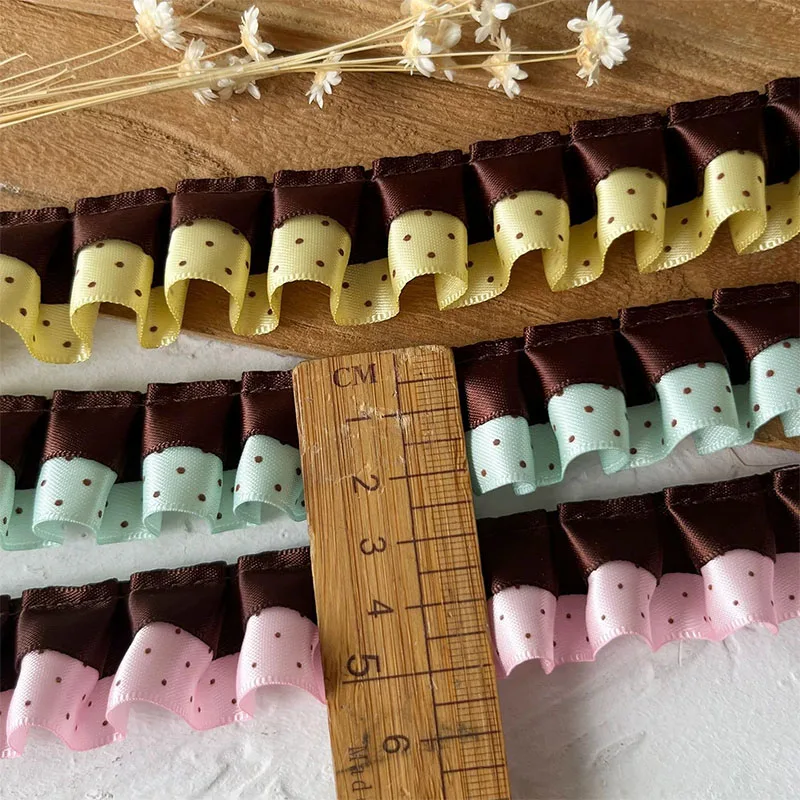 2-10 Yards Lace Double-Layer Pleated Polka Dot Ruffled Lace DIY Lolita Dress Collar Cuff Trim Headdress Badge Card Decoration