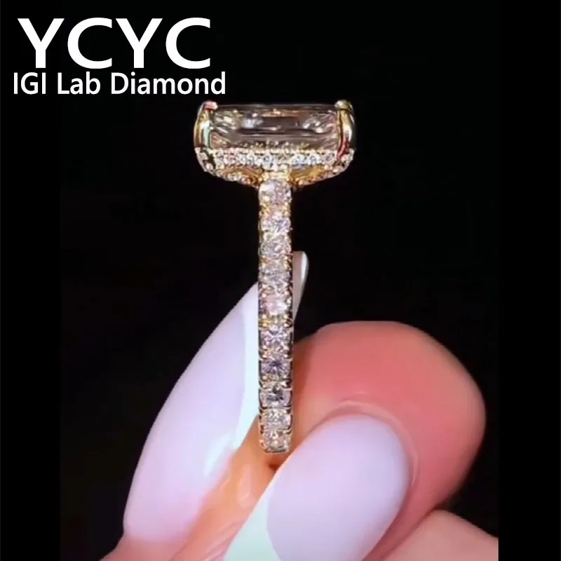 

Lab Grown Diamond 1 2 3 4Ct Ring Solid18K Yellow Gold Radiant Cut Diamond CVD HPHT DEF VS-VVS Wedding band