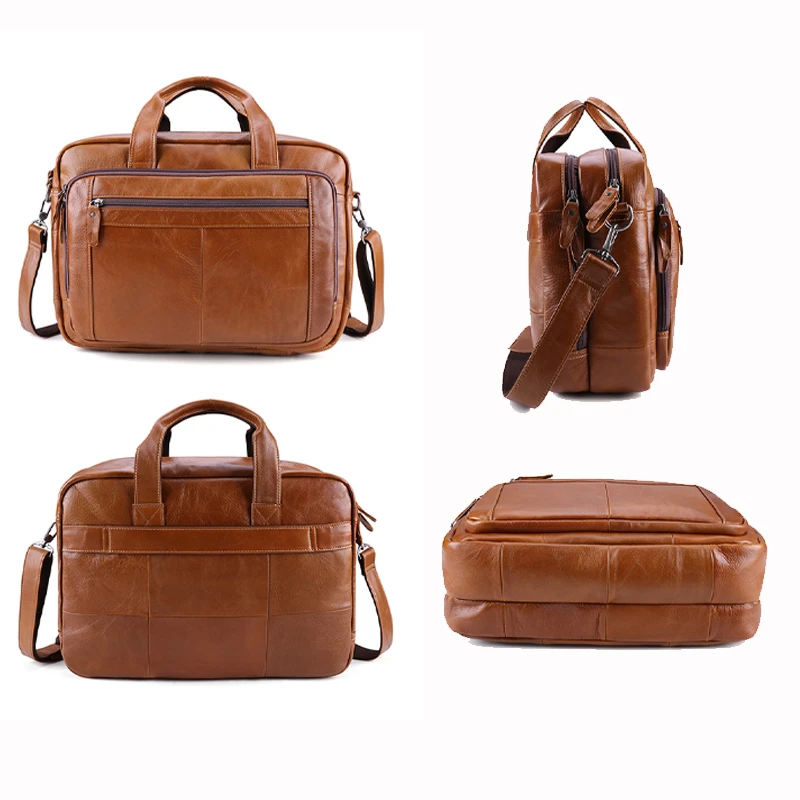 Vintage 17 นิ้วแล็ปท็อปธุรกิจกระเป๋าถือของแท้หนังผู้ชายกระเป๋าเอกสาร Cowhide ขนาดใหญ่ Messenger ไหล่ Crossbody กระเป๋า