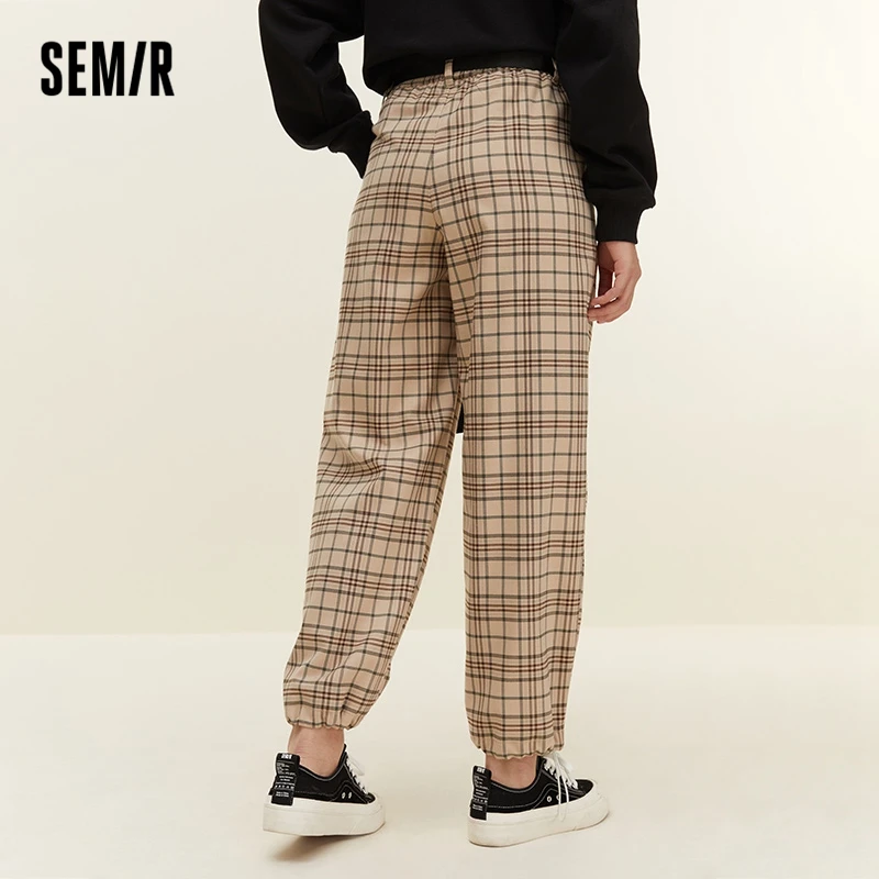 Semir Casual Pants Women Leggings Straight Leg Pants Temperament Spring Literary And Artistic Plaid Pants Fashion Retro Style