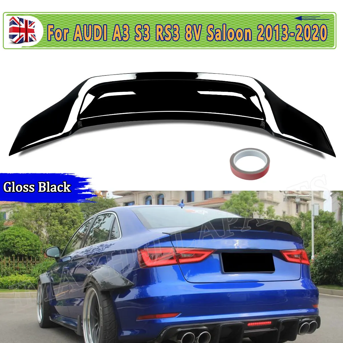 

Glossy Black Spoilers For Audi A3 S3 Sedan RS3 8V Saloon 2013-2022 Rear Boot Spoiler Lip Renntech Style Wing Decoration Refit