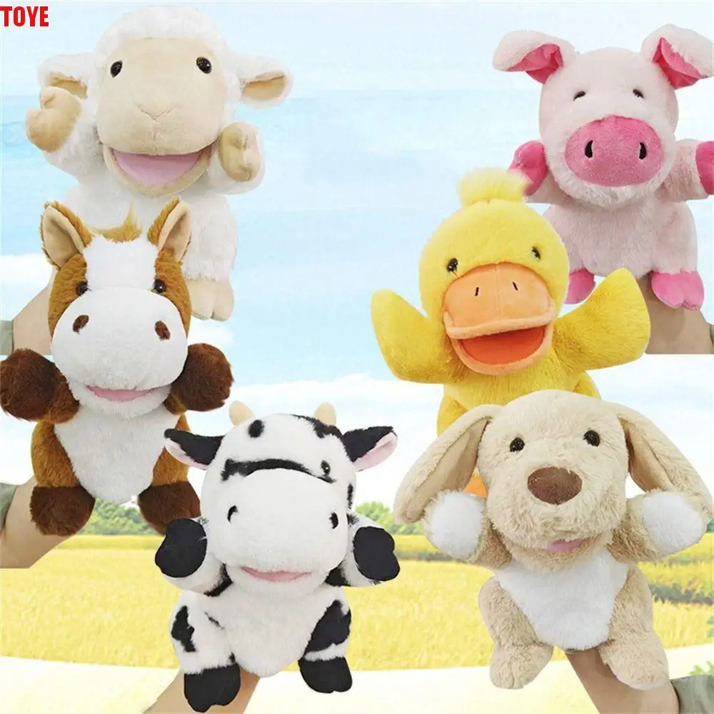 Marionnettes d'animaux en peluche à bouche ouverte mobile, vache, canard, over, chien, cheval, mouton, beurre à la main, douce, conte, tout-petits, enfants