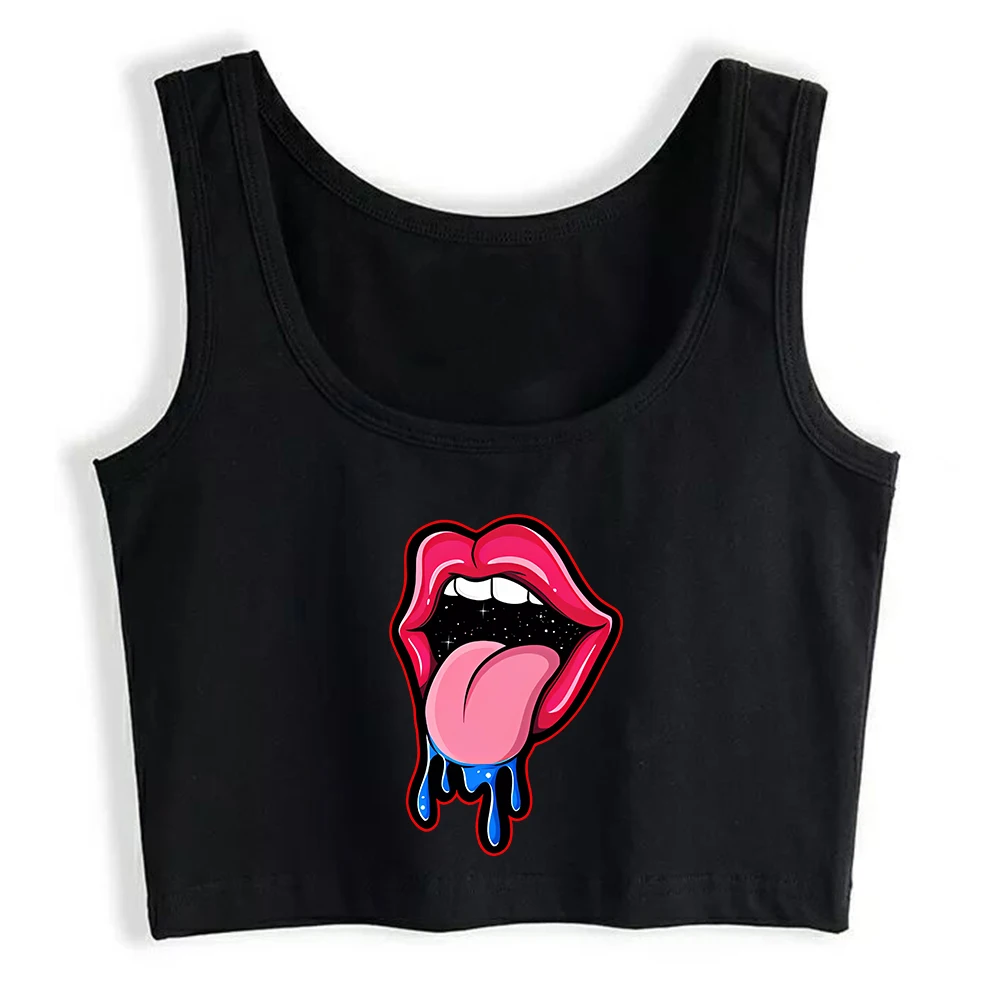 Sexy Red Lips Dripping With Saliva Graphic Sexy Fit Crop Top Hotwife Humor Flirting Tank Top Swinger Playful Lifestyle Camisole