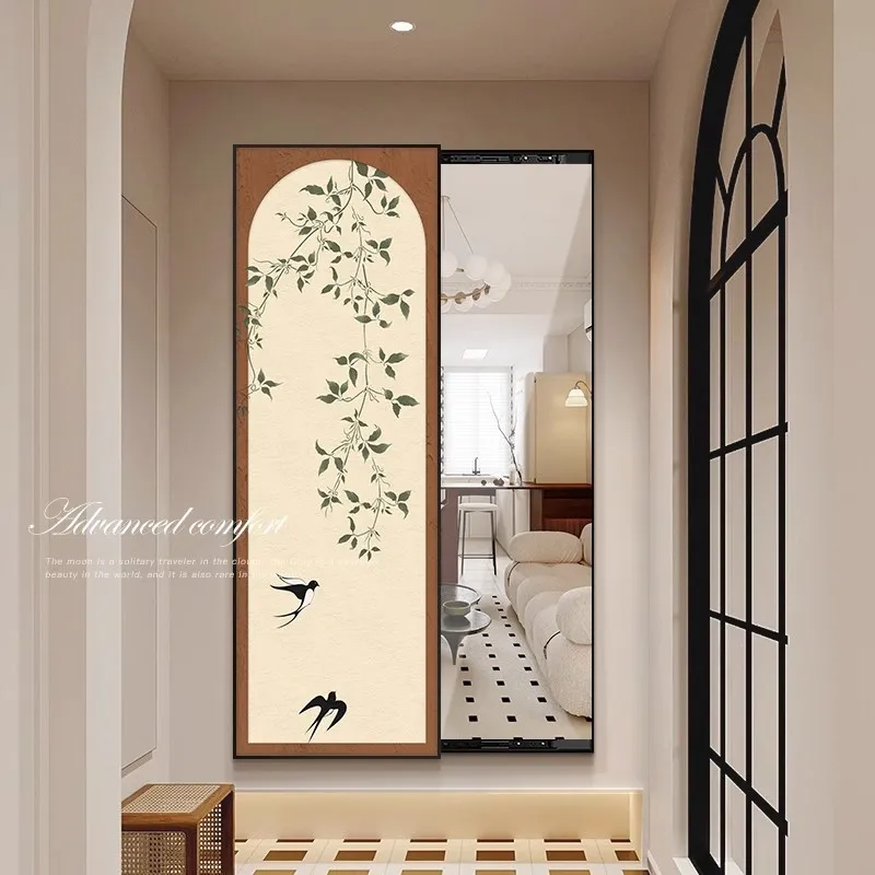 Medieval decorative painting hidden full-body mirror living room hanging painting entrance advanced sense push-pull full-body mi