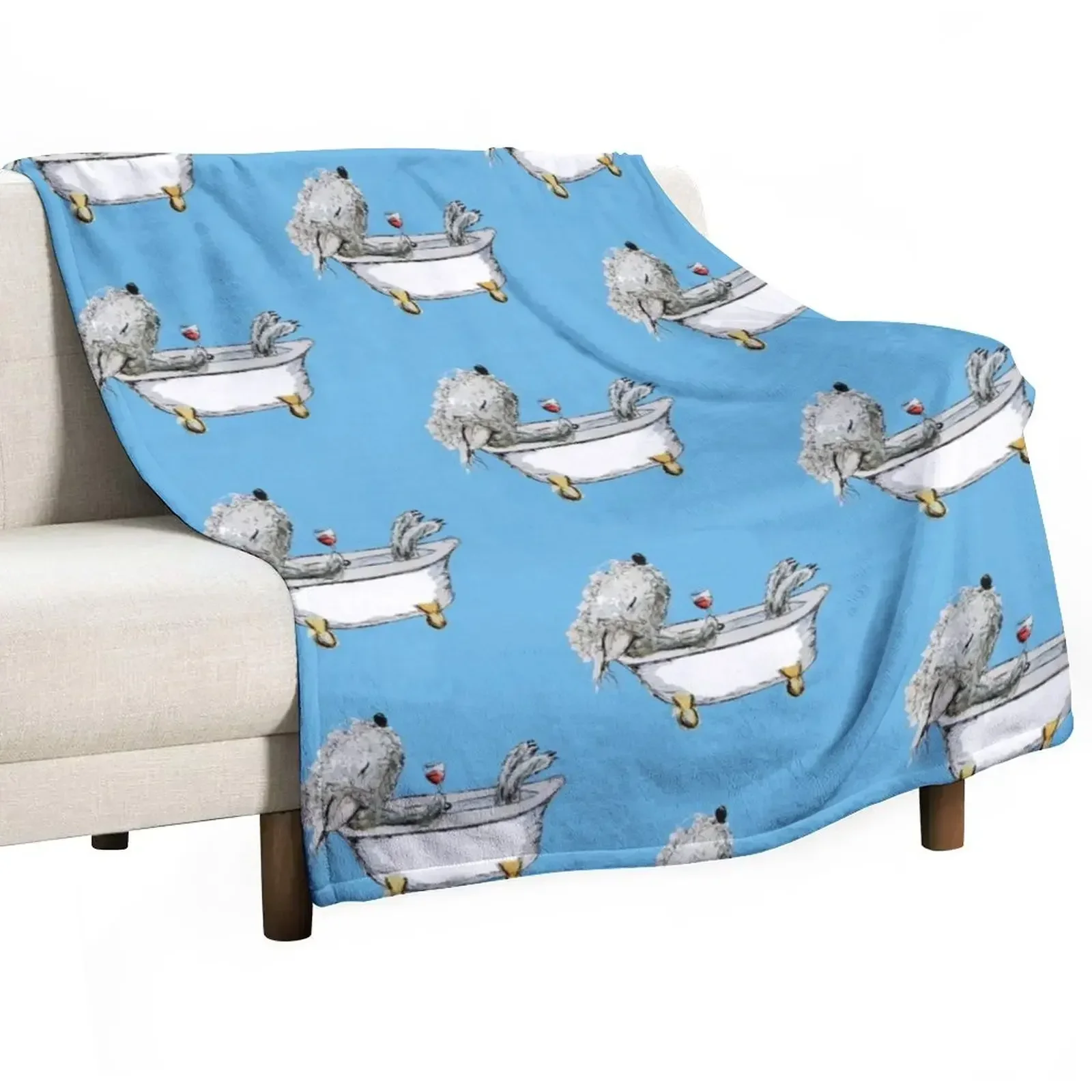 Bedlington Terrier Dog in a Bathtub Throw Blanket Sofas cosplay anime Blankets