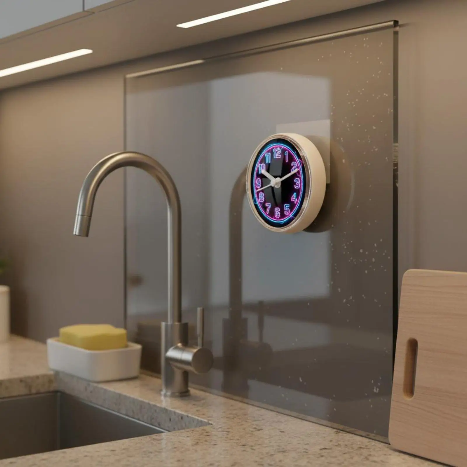 Mini Waterproof Clock for Bathroom Wall Mounted Analog Design Suction Cup Base Fog Proof Luminous Dial Car Dashboard Use