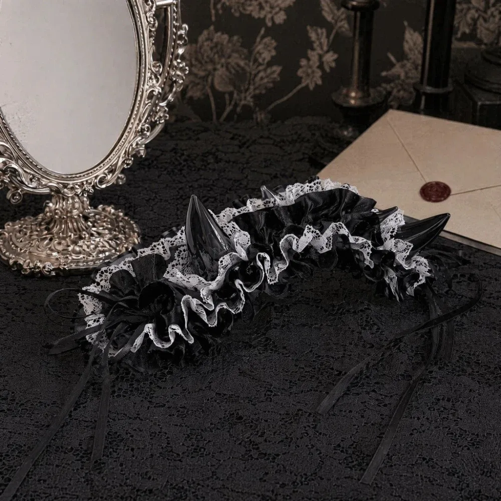 Dark Style Ruffle Devil's Corner Hair Band Bow Punk Little Devil Headband Tulle Cosplay Gothic Headwear Lolita Accessories