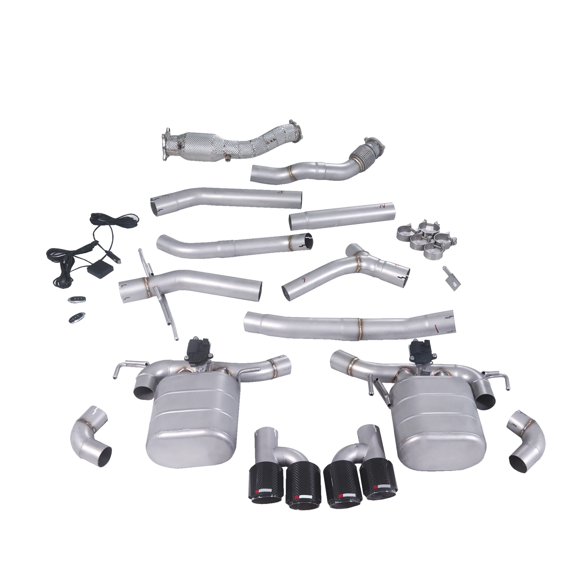 High Performance Full Exhaust for Audi A5 Coupe 2.0 TFSI Quattro 200 Cell Cat Front Mid Rear Sandblasted Quad Carbon Tips